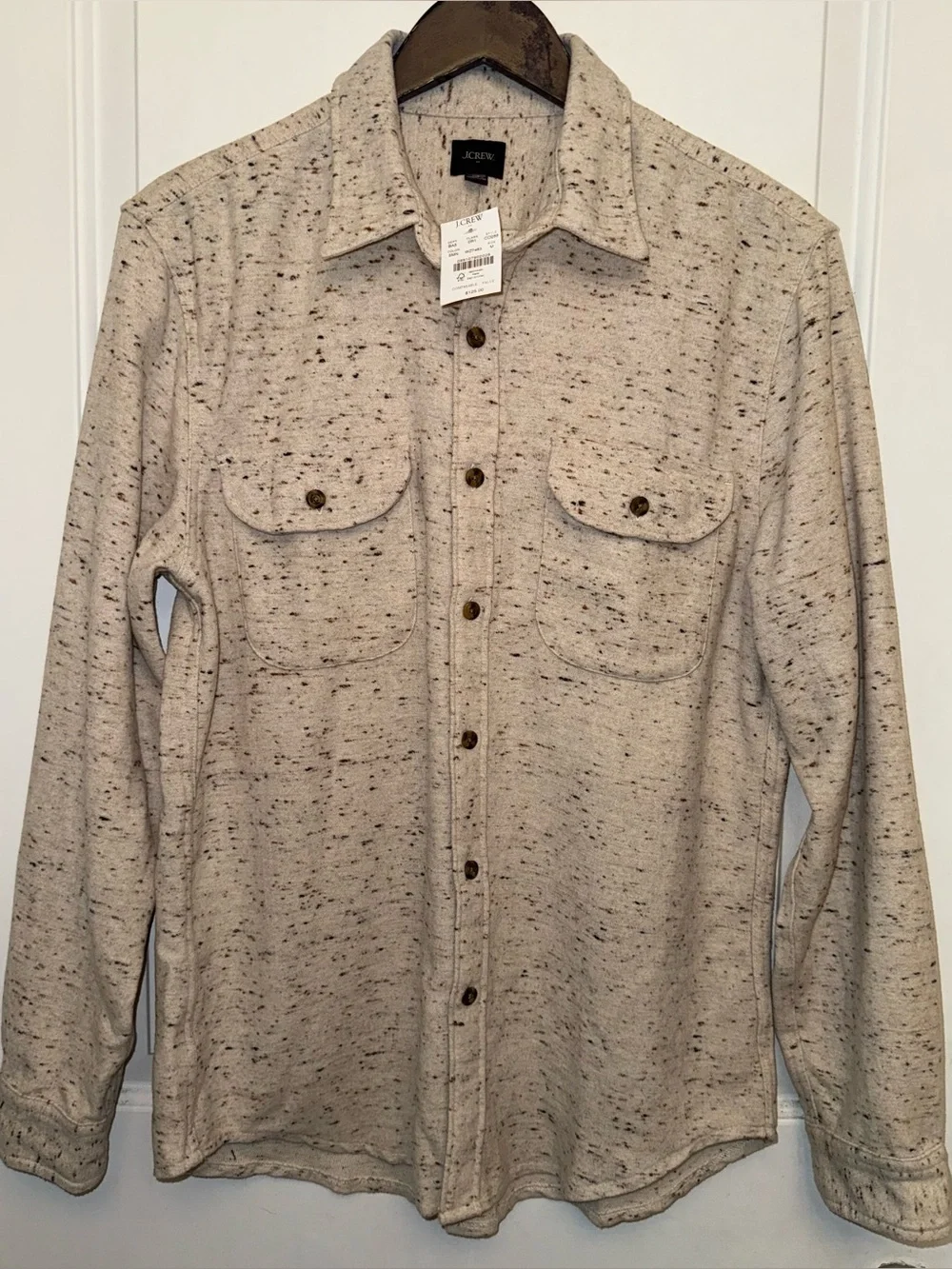 J. Crew NWT Speckled Fleece CPO Shirt Jacket in “Honey Oatmeal”